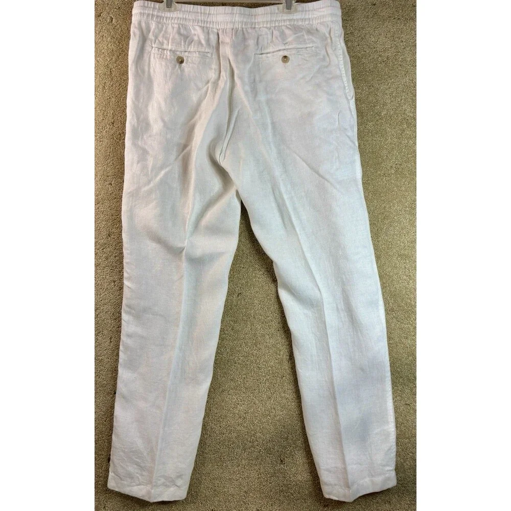 Panama Jack Mens White 100% Linen Elastic Waist Beach Pants Size Large Coastal